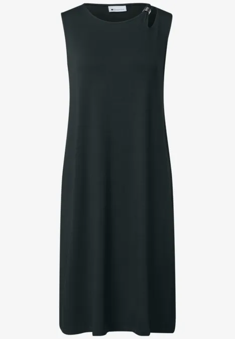 Robe midi noire sans manches, coupe droite et col rond