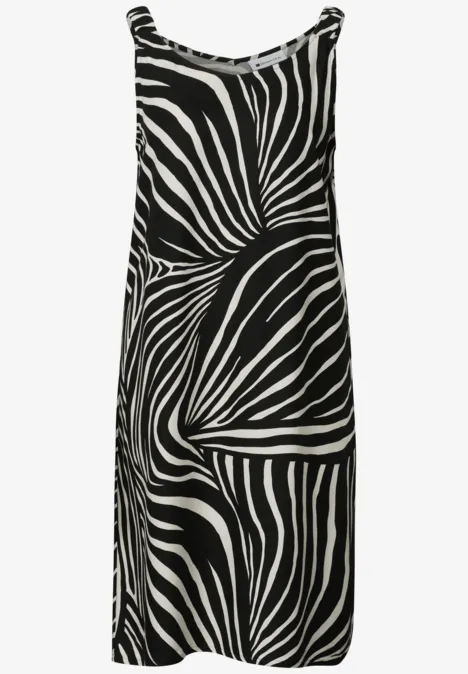 Schwarz-weißes, ärmelloses Kleid mit Zebramuster