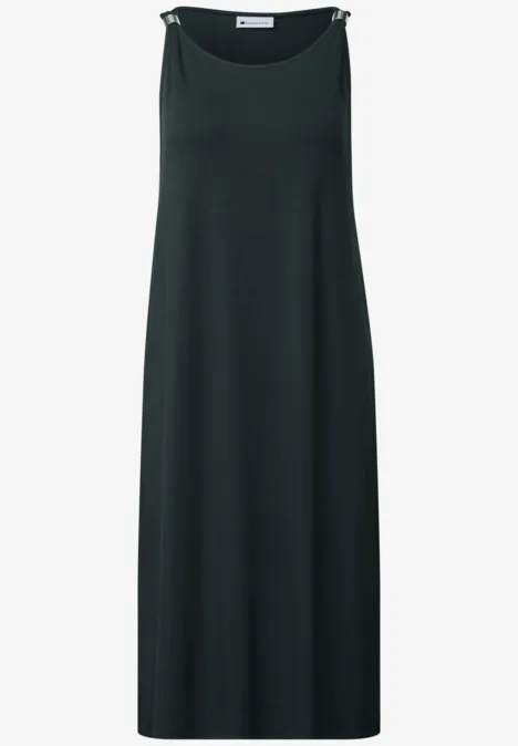 Knielanges Kleid mit Schnallendetail deep bound green Schlichtes, ärmelloses, bodenlanges Kleid in dunklem Grün/Schwarz, gerader Schnitt, minimalistisches Design.