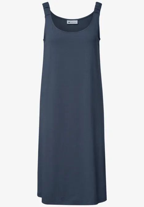 Ärmelloses, dunkelblaues Midikleid mit rundem Ausschnitt