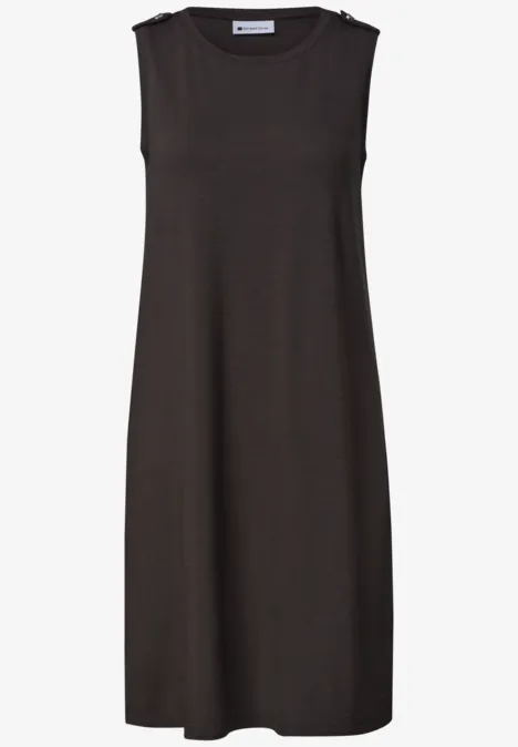 Robe courte sans manches de couleur brun foncé au style épuré.