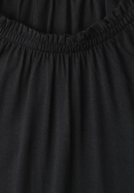 Robe en jersey à longueur de genou et col rond Black Tissu noir avec encolure ronde froncée et élastique.