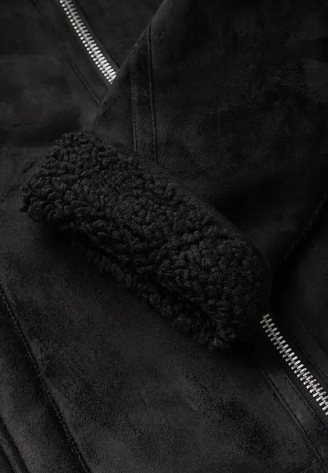 Kurze Jacke mit Teddy-Fell Black