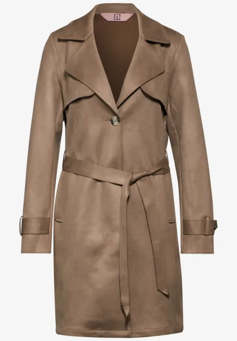 Velours-Look Trenchcoat dark nutty mocca