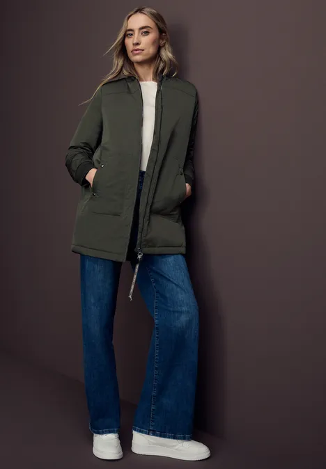 Langer Blouson mit Kapuze cypress green