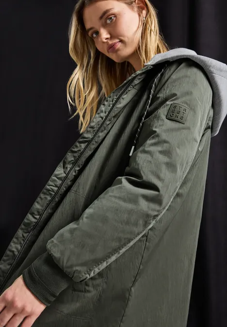 Langer Blouson mit Kapuze cypress green