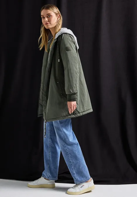 Langer Blouson mit Kapuze cypress green