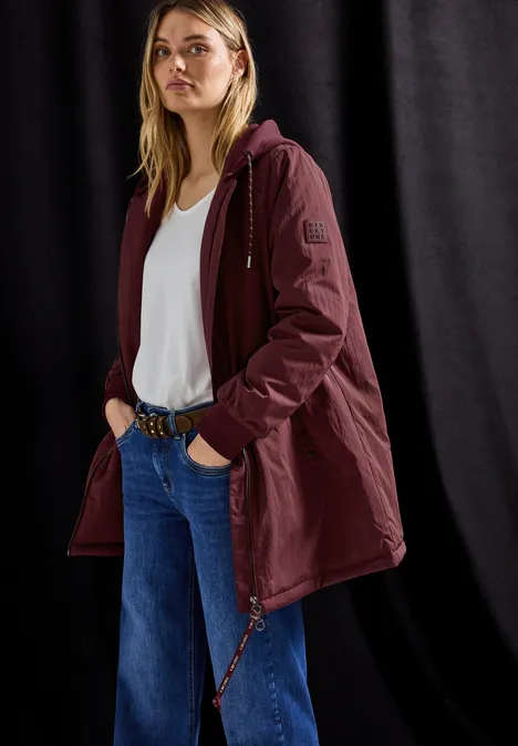 Langer Blouson mit Kapuze Light Mahagony Red