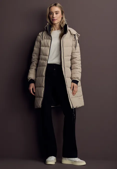 Lange Steppjacke Smooth Champagne
