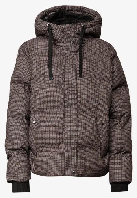 Jacke mit Kapuze und Steppmuster auburn brown Braun-graue Steppjacke mit Kapuze und Karomuster, seitlichen Taschen und schwarzem Kordelzug.