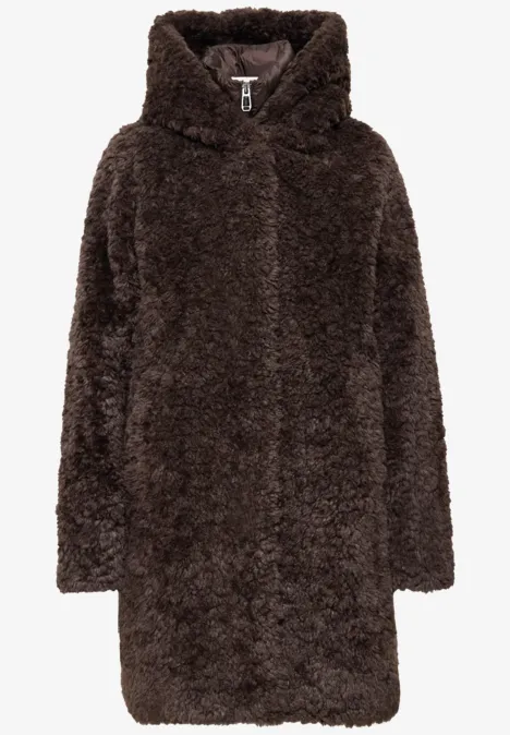Manteau en peluche marron à capuche, doux et chaud