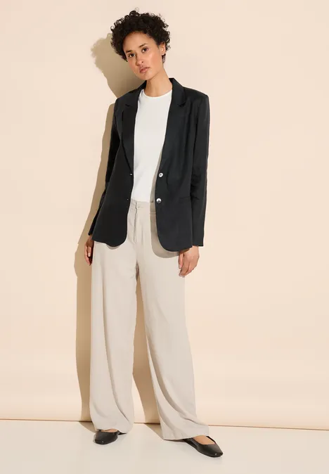 Long Leinenblazer Black