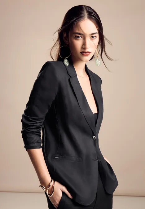 Long Leinenblazer Black