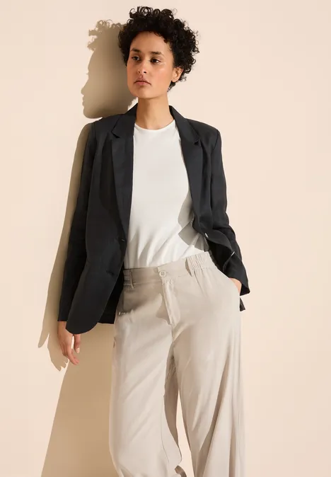 Long Leinenblazer Black