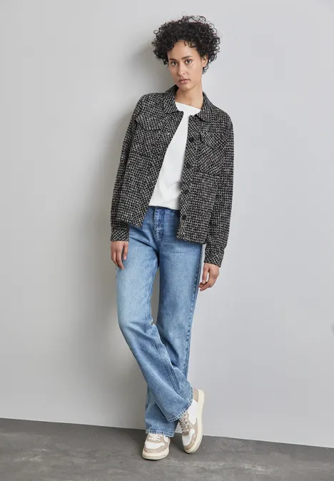 Kurze Bouclé Jacke Black