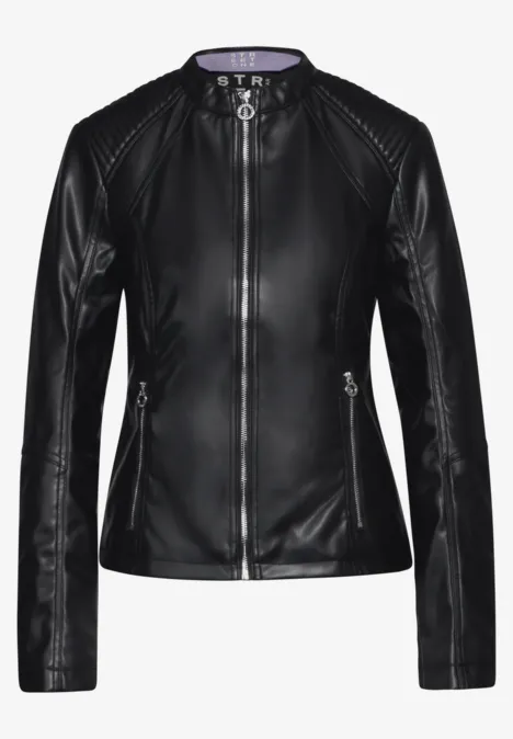 Kurze Leder-Look Jacke Black