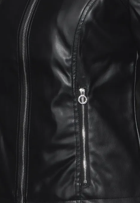 Kurze Leder-Look Jacke Black