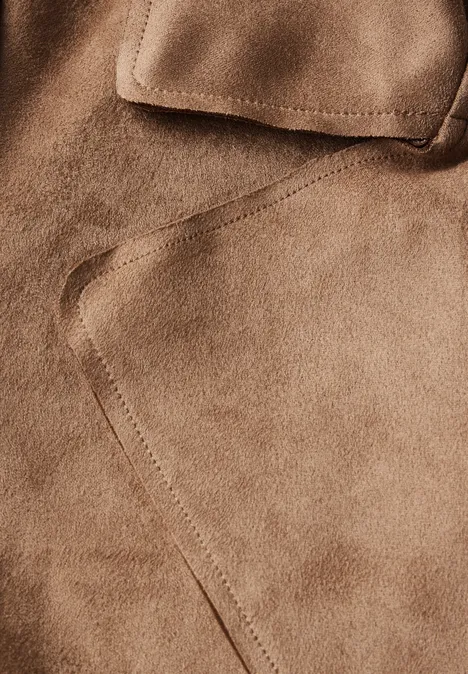 Offener Velours Trenchcoat creamy brown