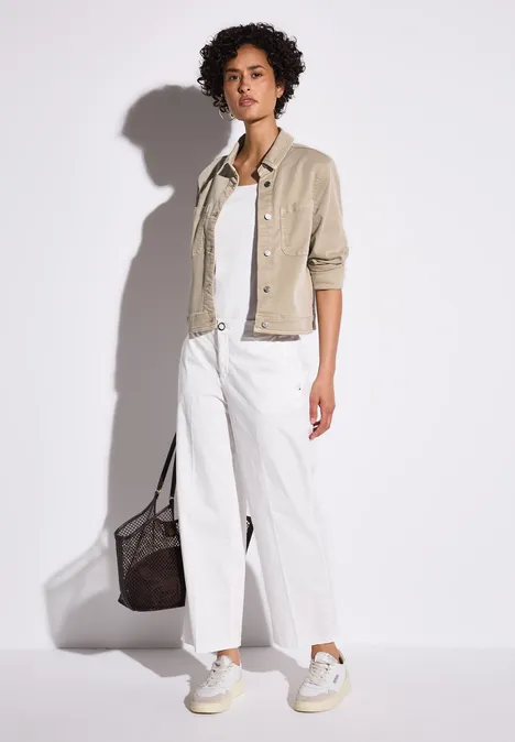 Jeansjacke mit Brusttaschen Beige Washed