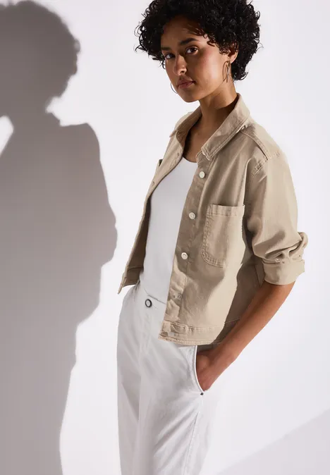 Jeansjacke mit Brusttaschen Beige Washed