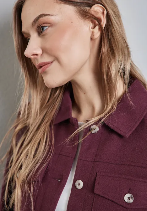 Jacke in Wolloptik mulberry red