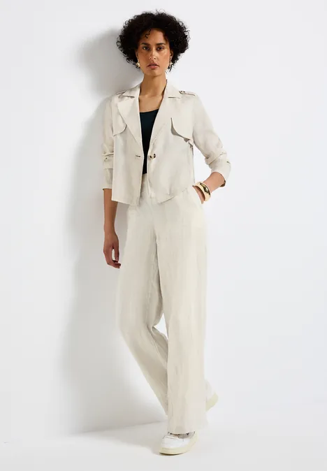 Kurzer Trenchcoat aus Leinen moonstone sand