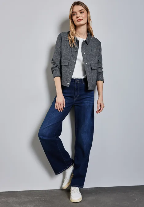 Gesneden jas in gemêleerde look deep tint blue