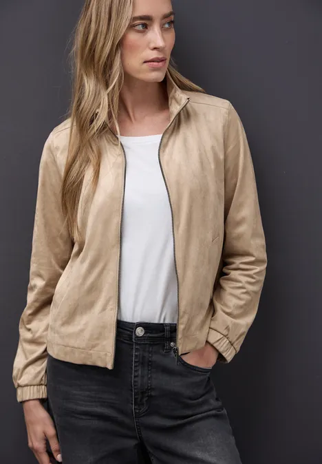 Kurze Velours Jacke sanded beige