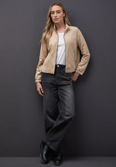 Kurze Velours Jacke sanded beige