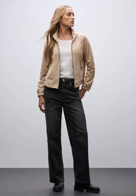 Kurze Velours Jacke sanded beige