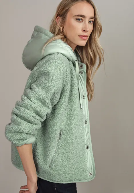 Teddy Jacke mit Kapuze serene green