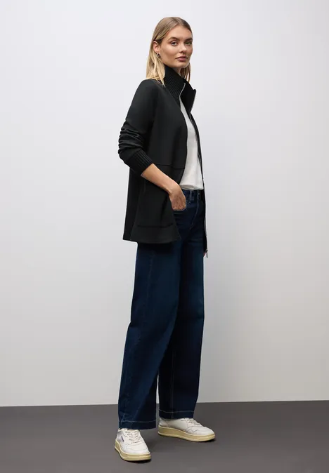 Sweatjacke mit Strickdetails Black Sweatjacke mit Strickdetails Black