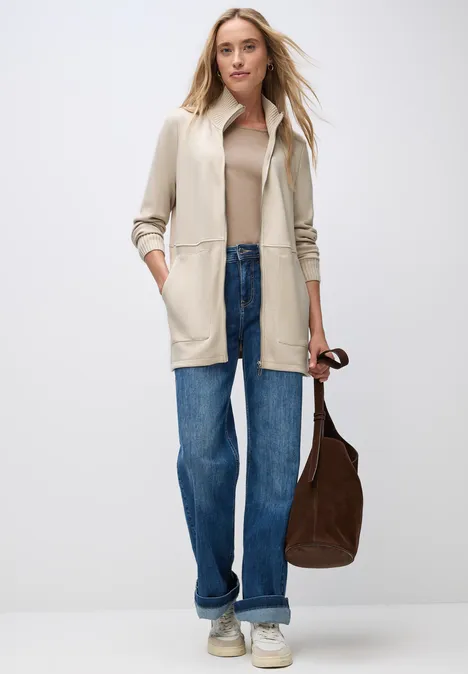 Veste sweat avec détails en tricot Soft Fawn Beige