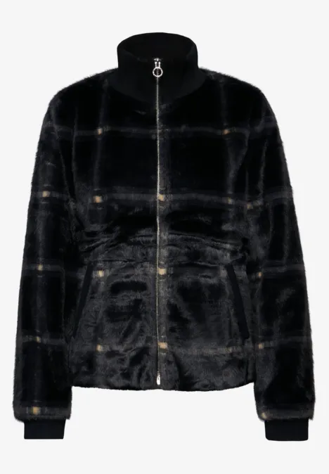 Karierte Fake Fur Jacke Black