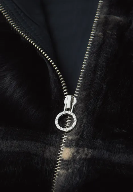 Karierte Fake Fur Jacke Black
