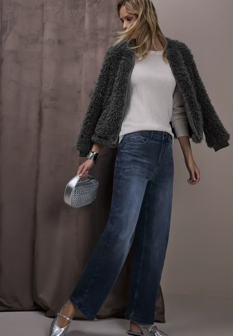 Blouson van imitatiebont gravel grey