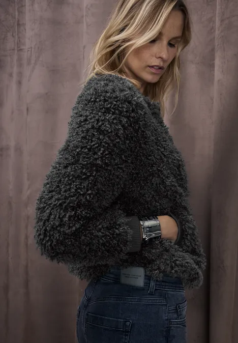 Blouson van imitatiebont gravel grey