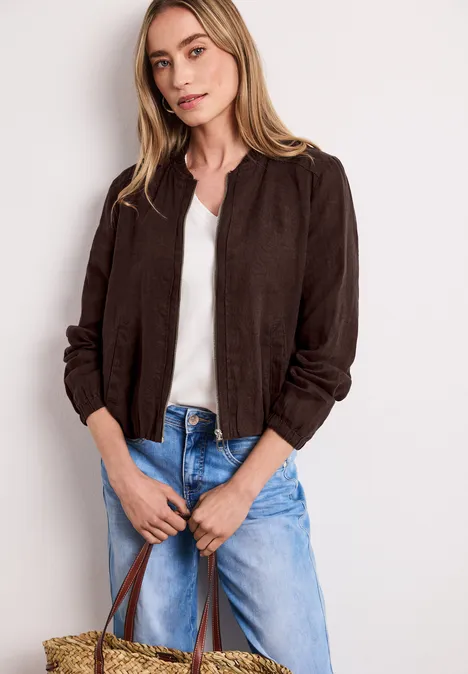 Blouson mit gerafftem Saum und Zipper espresso brown