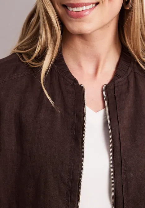 Blouson mit gerafftem Saum und Zipper espresso brown