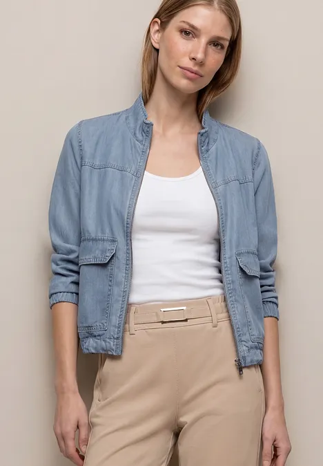 Blouson mit Stehkragen aus Lyocell Light Blue soft wash Blouson mit Stehkragen aus Lyocell Light Blue soft wash