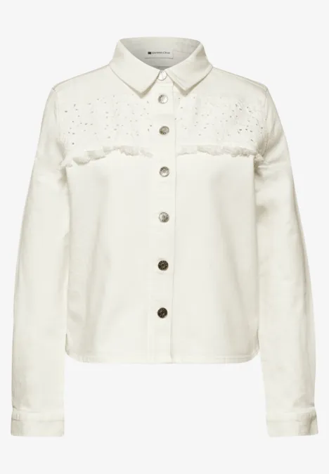 Jeansjacke mit Knopfleiste und Stickerei Ecru Washed Jeansjacke mit Knopfleiste und Stickerei Ecru Washed