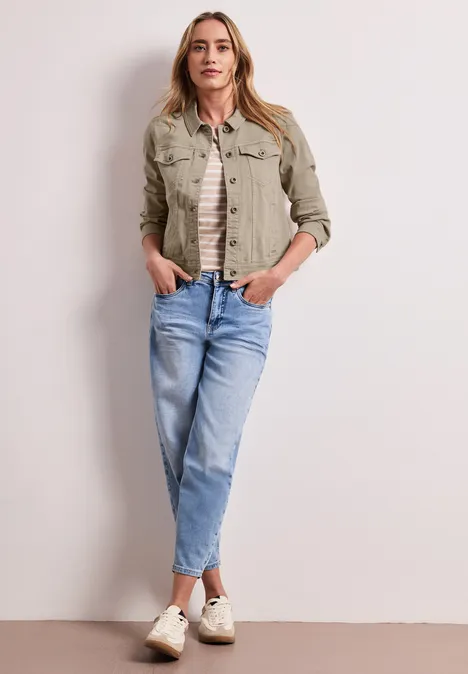 Jacke im Colored-Denim-Look mit Taschen Beige Washed