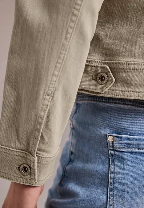 Jacke im Colored-Denim-Look mit Taschen Beige Washed
