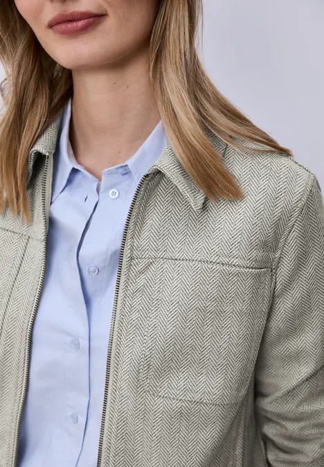 Jacke mit Fischgrätmuster und Zipper smoke beige