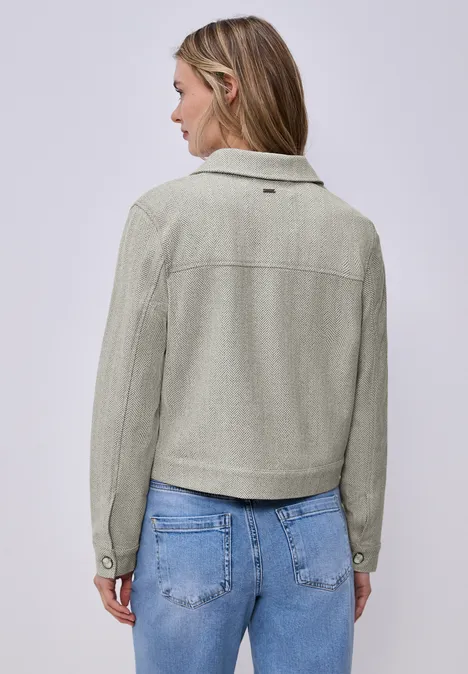 Jacke mit Fischgrätmuster und Zipper smoke beige