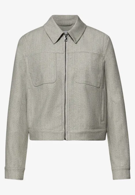 Jacke mit Fischgrätmuster und Zipper smoke beige