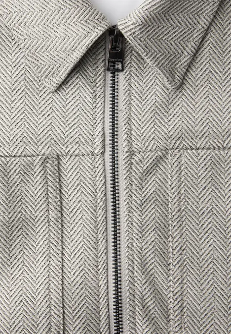 Jacke mit Fischgrätmuster und Zipper smoke beige