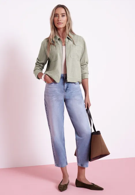 Jacke mit Fischgrätmuster und Zipper smoke beige