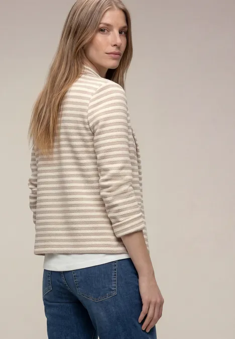 Basic blazer met knopen en strepen clay sand