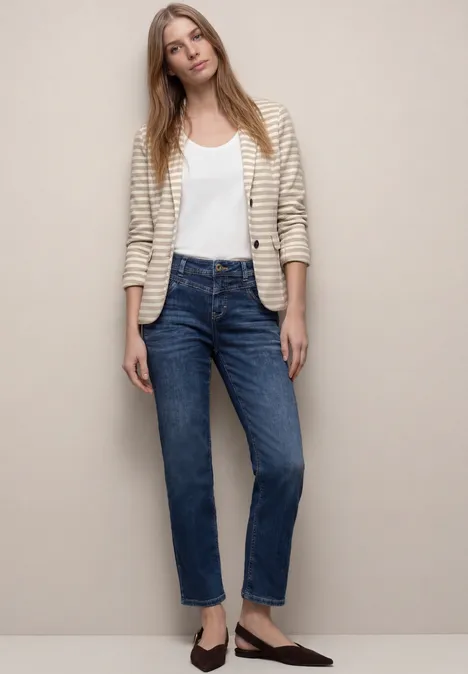 Basic blazer met knopen en strepen clay sand